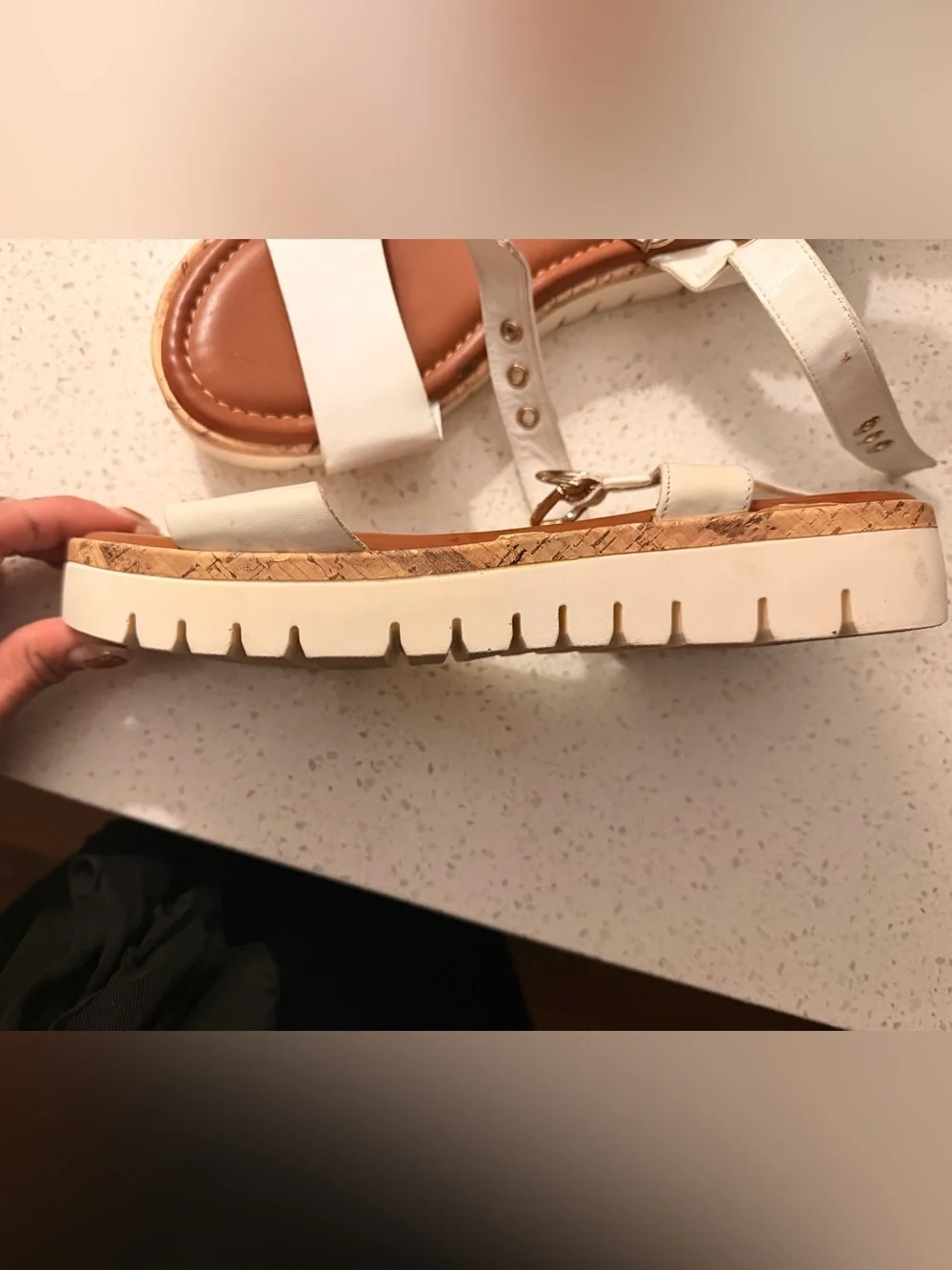 Unisa White Cork-Trim Platform Sandals